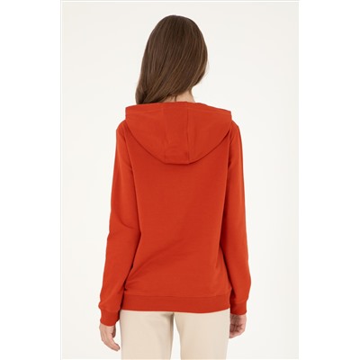 Kadın Kiremit Kapüşonlu Sweatshirt