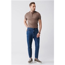 Avva Erkek Koyu Mavi Random Yıkama %100 Pamuk Carrot Fit Jean Pantolon E003548