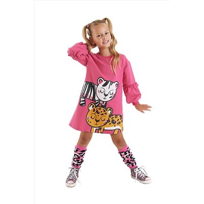 Mushi Leopar Zebra Kız Çocuk Pembe Elbise MS-23S1-064