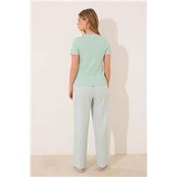 Pijama largo manga corta algodón verde rayas