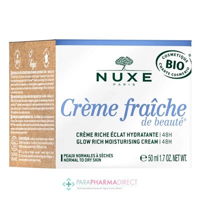 Nuxe Crème Fraiche de Beauté - Crème Riche Eclat Hydratante 48H BIO 50ml