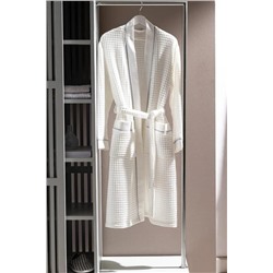 Pathier %100 Pamuk Kimono Unisex Bornoz - Beyaz/Gri