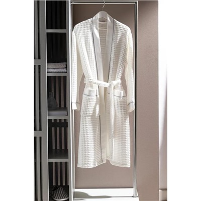 Pathier %100 Pamuk Kimono Unisex Bornoz - Beyaz/Gri