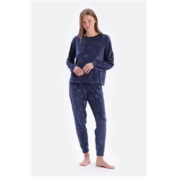 Dagi Lacivert Gofre Yıldız Detaylı Örme Pijama Takımı 23AW17576BB_337