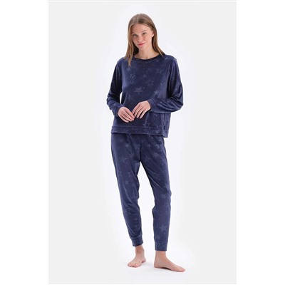Dagi Lacivert Gofre Yıldız Detaylı Örme Pijama Takımı 23AW17576BB_337