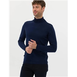 Açık Lacivert Slim Fit Balıkçı Yaka Basic Triko Kazak