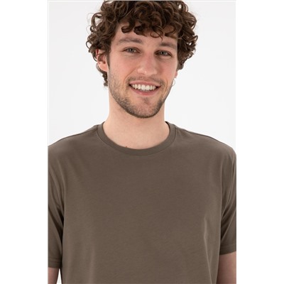 Erkek Regular Fit Bisiklet Yaka Vizon Basic Tişört