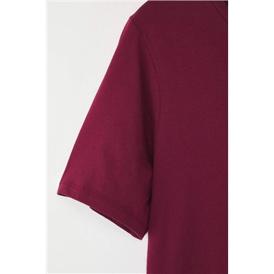 Bordo Regular Fit Basic Bisiklet Yaka %100 Pamuk Örme Büyük Beden T-Shirt TBBSS22TS0733