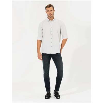Açık Gri Slim Fit Uzun Kollu Gömlek