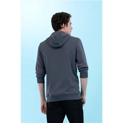 Antrasit Kapüşonlu Basic Sweatshirt