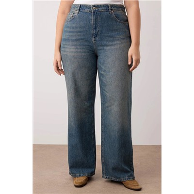 More Sustainable Mavi Soluk Efekt Vintage Yüksek Bel Wide Leg Jeans TBBAW26CJ00048