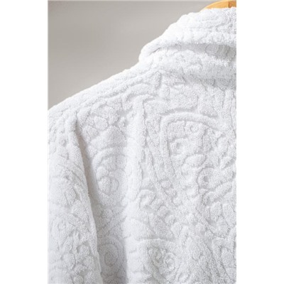Bernay %100 Pamuk Jakarlı Unisex Şalyaka Bornoz - Beyaz - Natural Koleksiyon