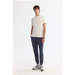 Ekru Bisiklet Yaka Baskılı Elastan T-Shirt
