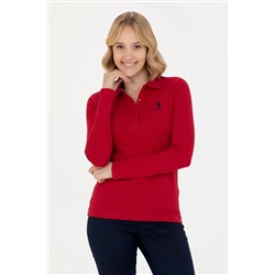 Kadın Kırmızı Polo Yaka Basic Sweatshirt