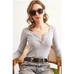 Olalook Kadın Gri Patlı Kaşkorse Bluz BLZ-19000588