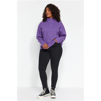 Mor Selanik/Triko Görünümlü Fermuarlı Yaka Regular/Normal Kalıp Örme Sweatshirt TBBAW23AO00006
