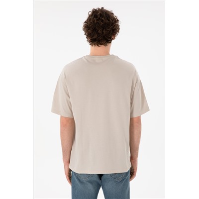 Erkek Oversize Fit Bisiklet Yaka Taş Tişört