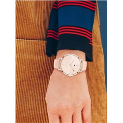 TOMMY HILFIGER STAINLESS STEEL WATCH WITH PINK LEATHER STRAP