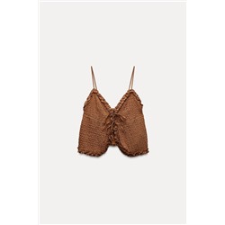 TEXTURED CROP TOP WITH RUFFLES