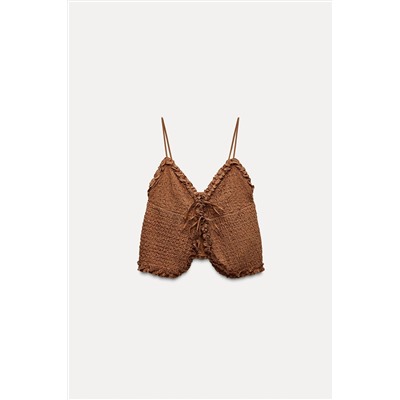 TEXTURED CROP TOP WITH RUFFLES