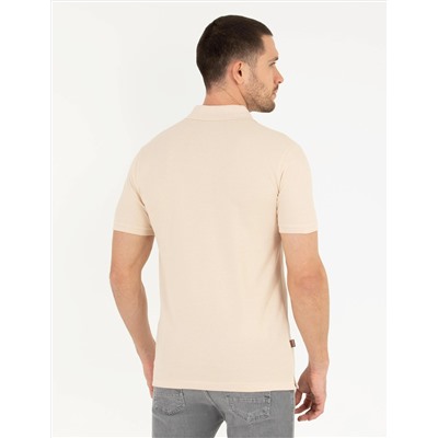 Bej Slim Fit Polo Yaka Basic Tişört