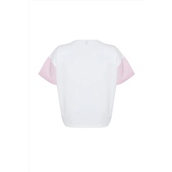 Pembe Çizgili Baskılı Oversize %100 Pamuk Örme T-shirt TBBSS24BF00017