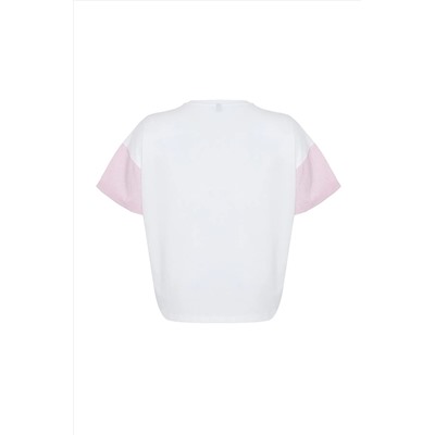 Pembe Çizgili Baskılı Oversize %100 Pamuk Örme T-shirt TBBSS24BF00017