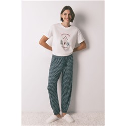 Pantalón largo punto ante estampado corazones