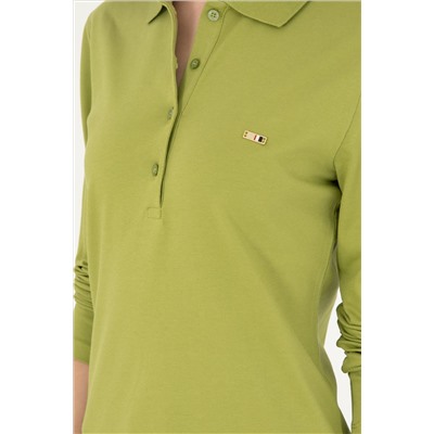 Kadın Fıstık Yeşili Basic Polo Yaka Sweatshirt