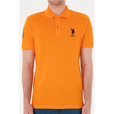 Erkek Slim Fit Polo Yaka Turuncu Basic Tişört