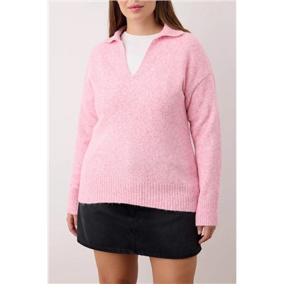 Pembe Polo Yaka Yumuşak Hissiyatlı Triko Kazak TBBAW26AN00024