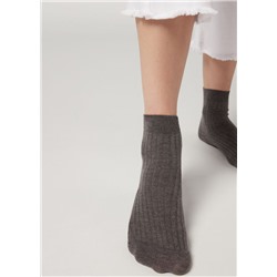 Kurze gerippte Socken mit Baumwolle und Kaschmir