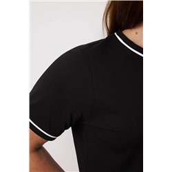 Siyah Bisiklet Yaka Biye Detaylı Basic Büyük Beden T-shirt TBBSS25BF00050