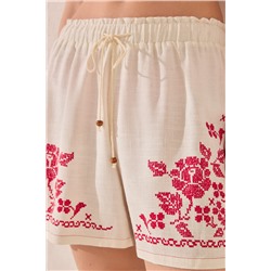 Pantalón corto lino blanco bordado