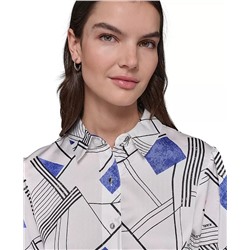 KARL LAGERFELD PARIS Women's Printed Bungee-Sleeve Top, Regular & Petite