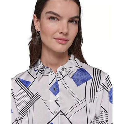 KARL LAGERFELD PARIS Women's Printed Bungee-Sleeve Top, Regular & Petite