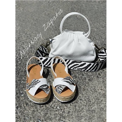 AB. ZAPATOS CRUZ/YUTE · blanco zebra+PELLE · LUX blanco