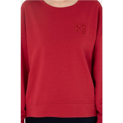 Kadın Kırmızı Basic Bisiklet Yaka Sweatshirt