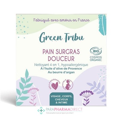 Green Tribu Pain Surgras Douceur - Nettoyant 4en1 - Visage, Corps, Cheveux & Intime - BIO 110 g