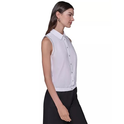KARL LAGERFELD PARIS Women's Embellished Sleeveless Button-Front Top