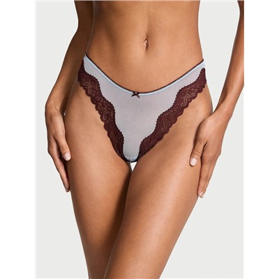 Tease Mesh Lace-Trim High-Leg Thong Panty