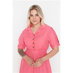 Pembe Gipe ve Düğme Detaylı Dokuma Elbise TBBSS22EL1563