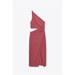 ASYMMETRIC MIDI DRESS WITH APPLIQUÉ
