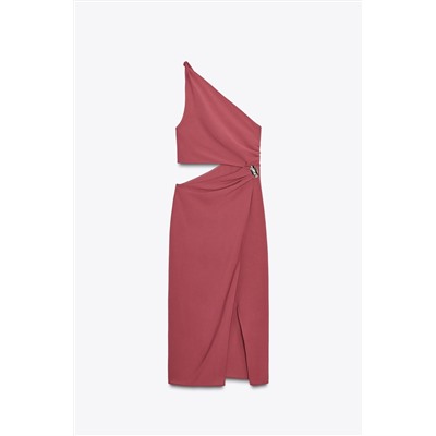 ASYMMETRIC MIDI DRESS WITH APPLIQUÉ