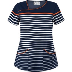 UA Sassy Stripes Navy Asymmetrical Scrub Top