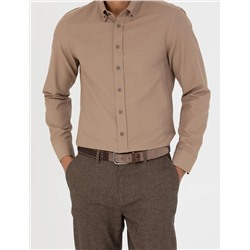 Açık Kahverengi Slim Fit Uzun Kollu Gömlek