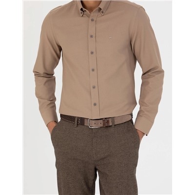 Açık Kahverengi Slim Fit Uzun Kollu Gömlek