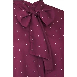 Bordo Puantiyeli Uzun Kol Dokuma Büyük Beden Bluz TBBAW26AF00036