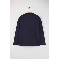 Lacivert Selanik/Triko Görünümlü Fermuarlı Yaka Regular/Normal Kalıp Örme Sweatshirt TBBAW23AO00006
