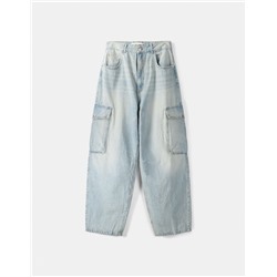 Faded dirty effect skater fit cargo jeans